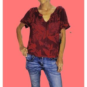 Lucky Brand ~ Plum Pink Floral Boho Tassel Tie Top ~ Medium